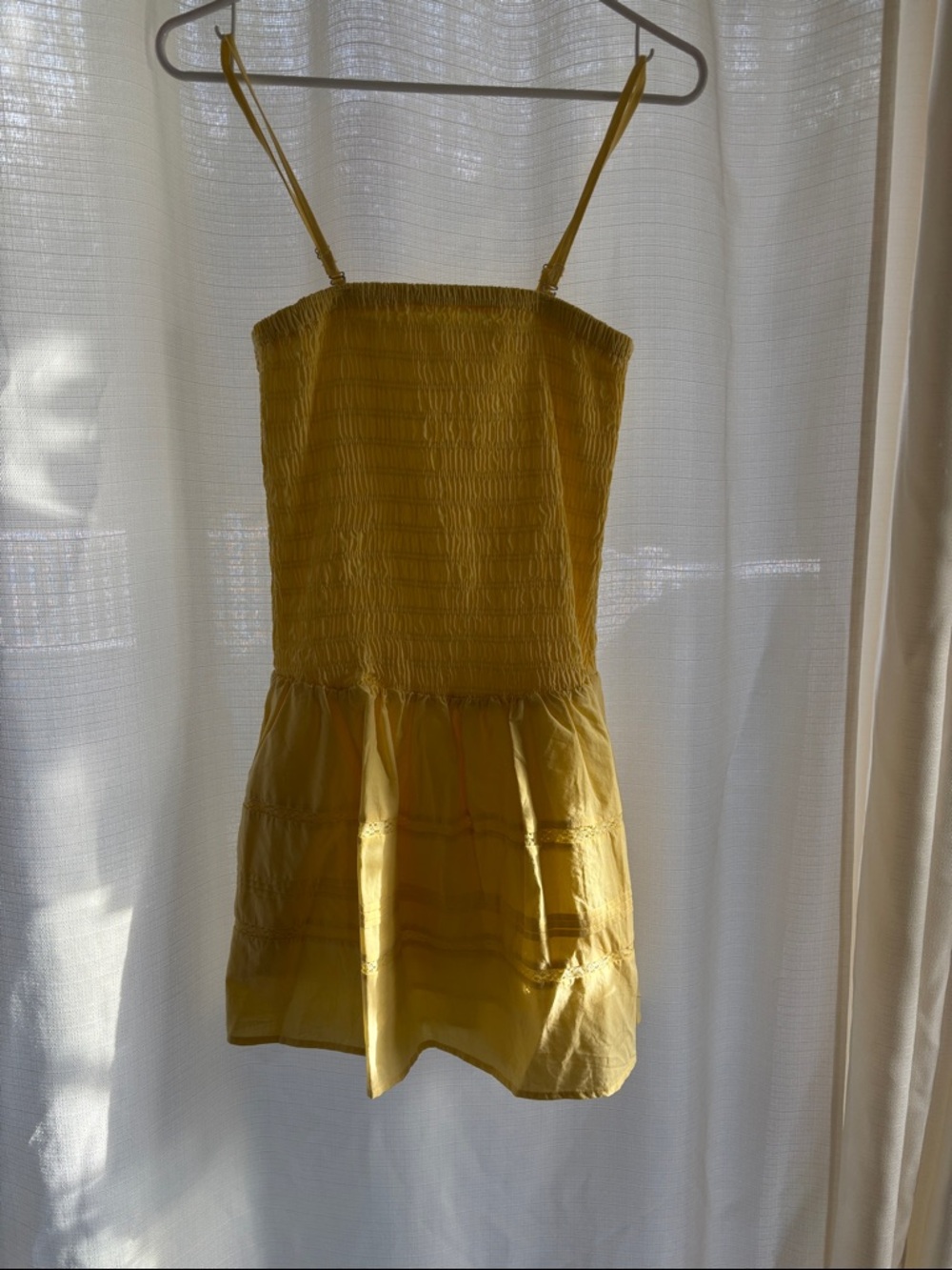 Yellow Smocked Mini Dress with Spaghetti Straps